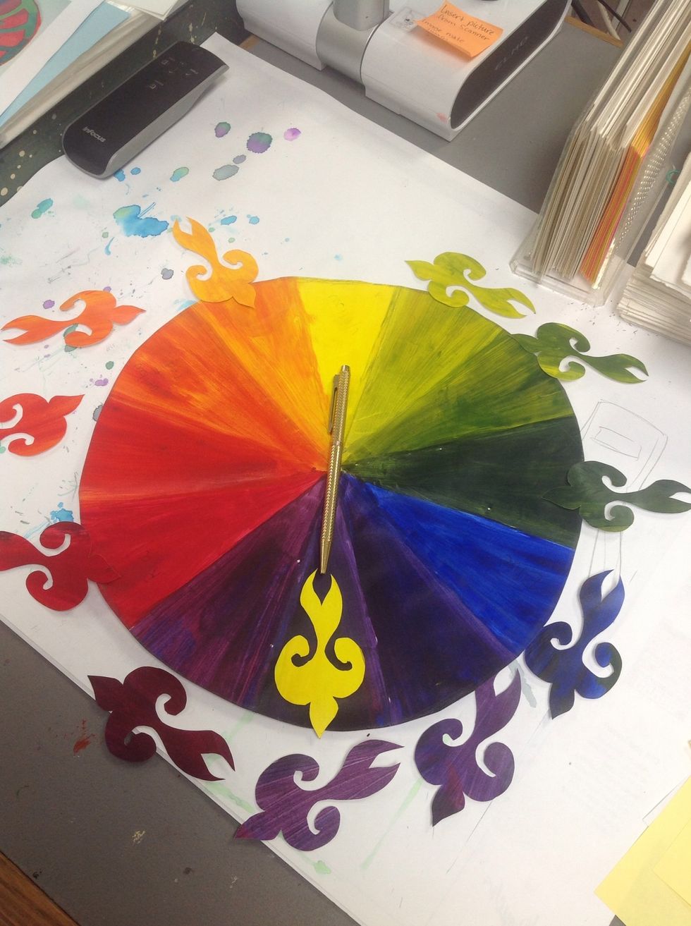 Use a straight object to guide you in swapping each colored shape with it's complement.