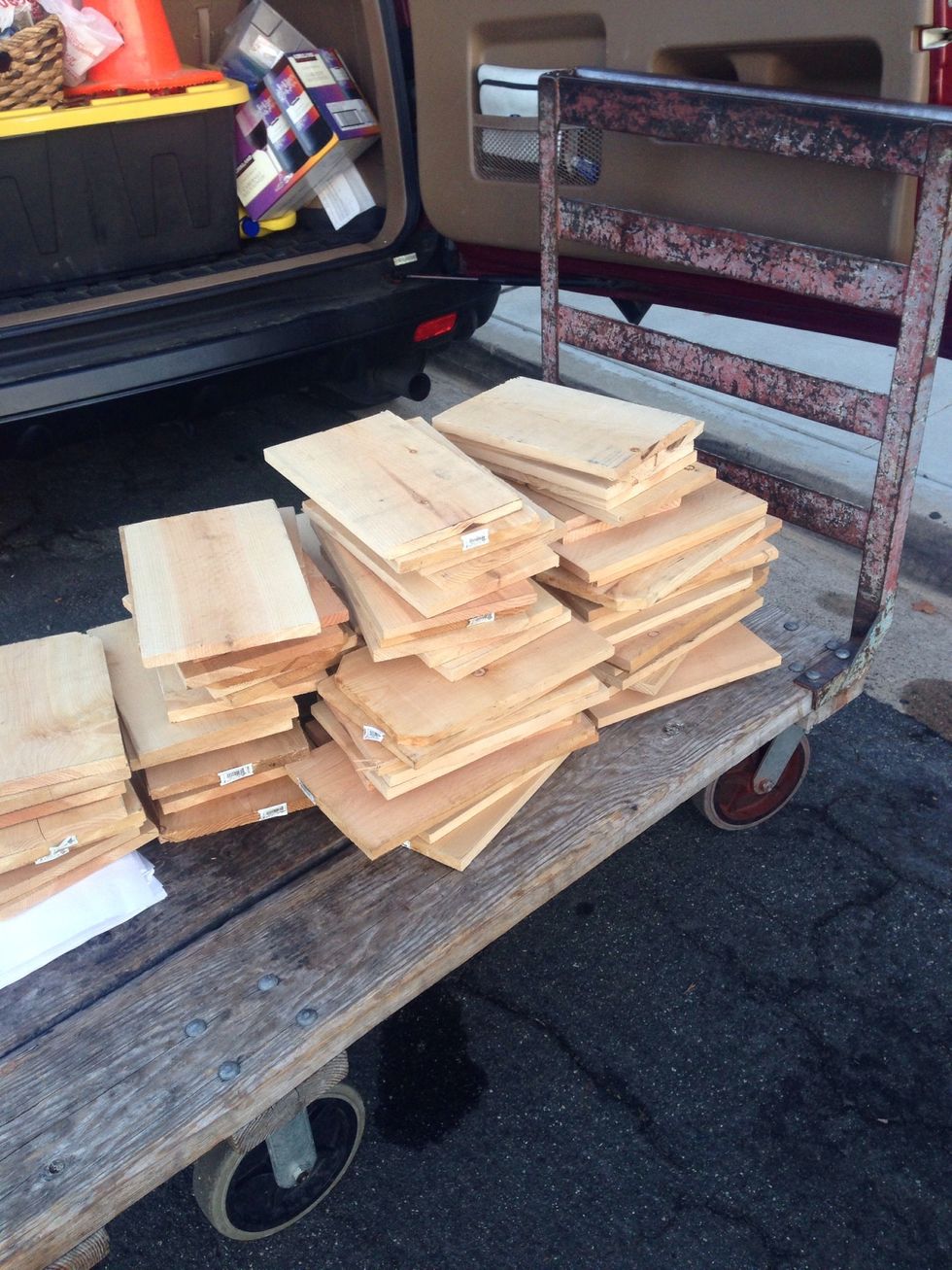 Use a table saw to cut the wood into pieces that are one foot long. Sometimes Home Depot cuts it for free if you are a teacher or recruit a family member to do it for you.