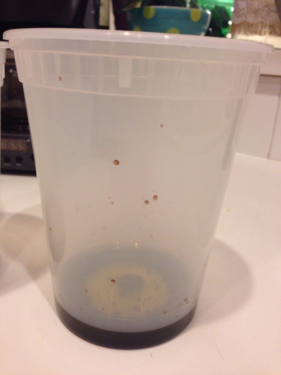 Use a take out soup container (or a mason jar, or a tall Tupperware container). Add 4 tbs extra virgin olive oil & 2 tbs balsamic vinegar.