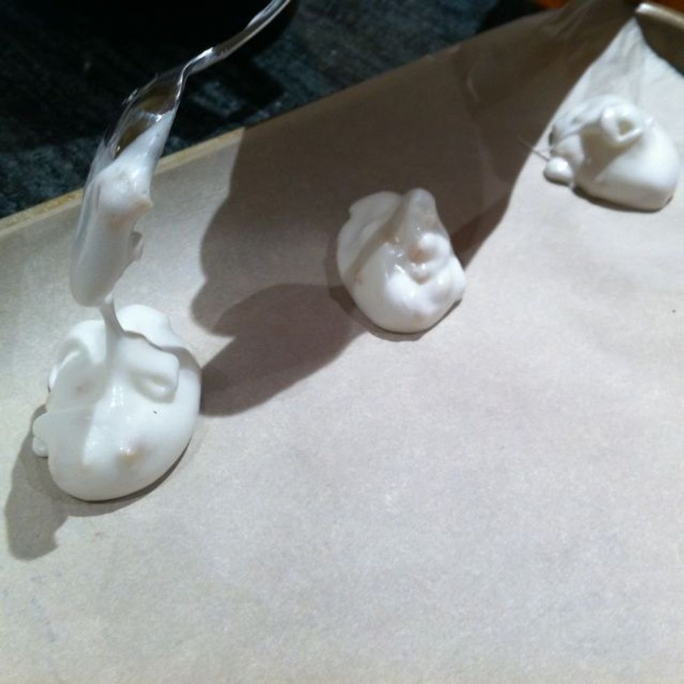 Use a teaspoon to form irregular mounds about an inch apart on the pan
