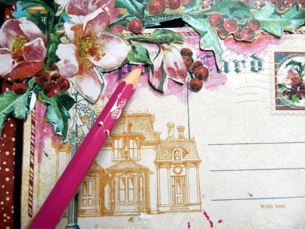 Use a watercolor pencil around the flowers.