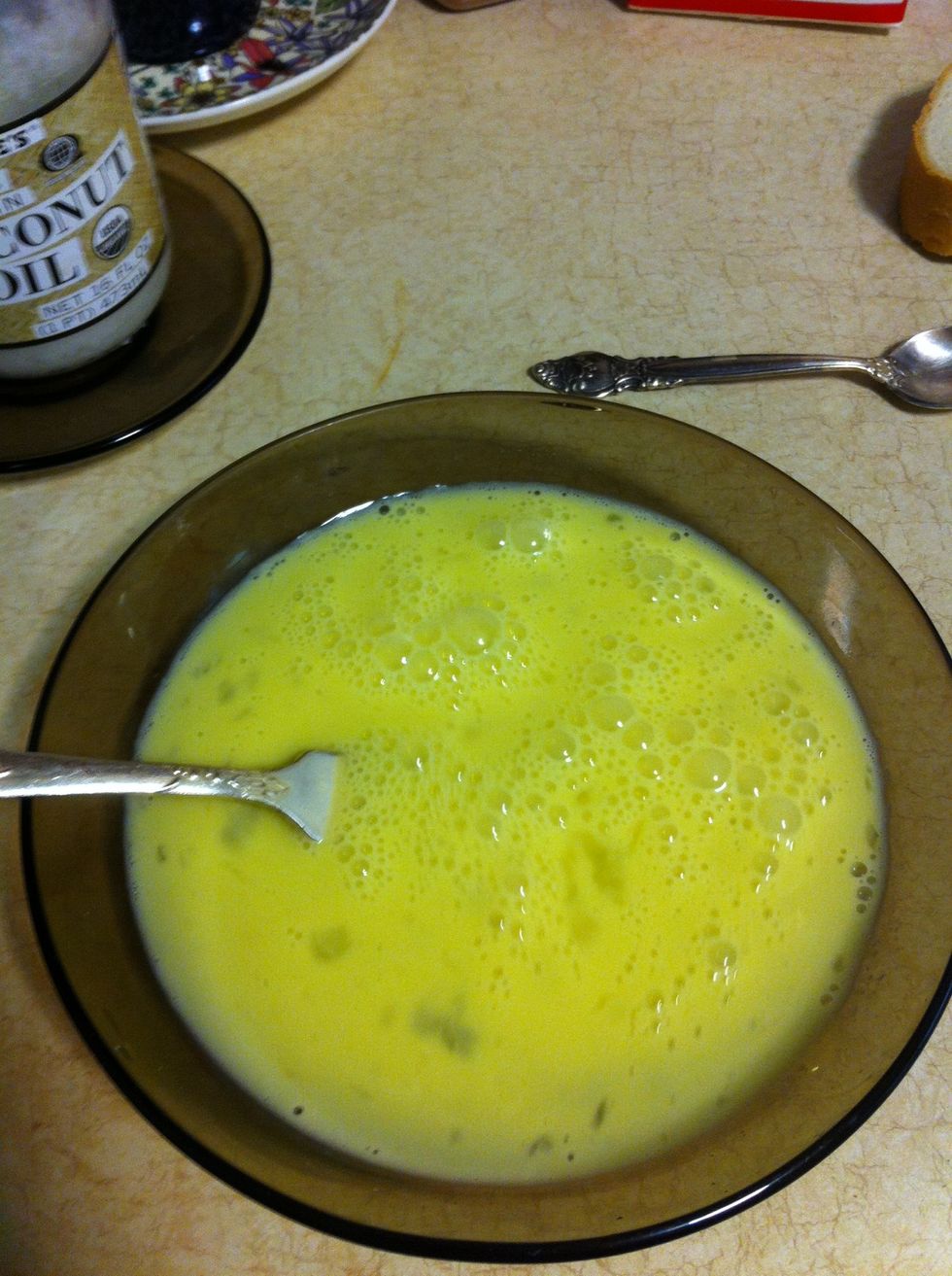 Use a whisk or fork to mix it all together. The picture shows a funny color but it's a light banana yellow type color