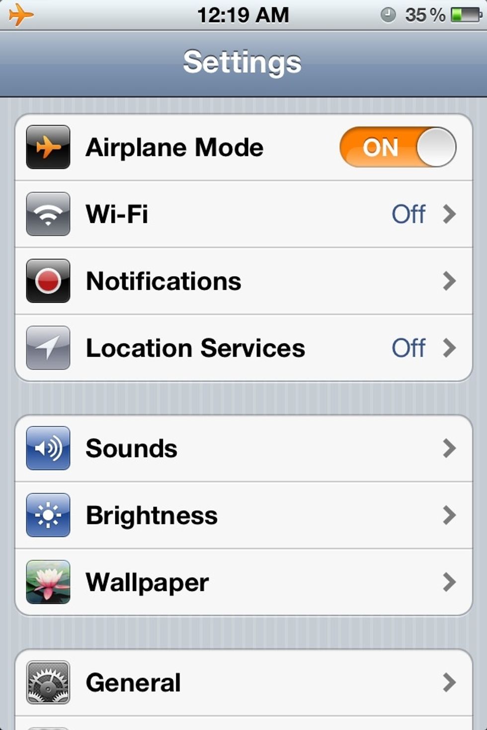 Use aeroplane mode when you don't need/want texts, calls or Internet connection, for example at night...(settings)