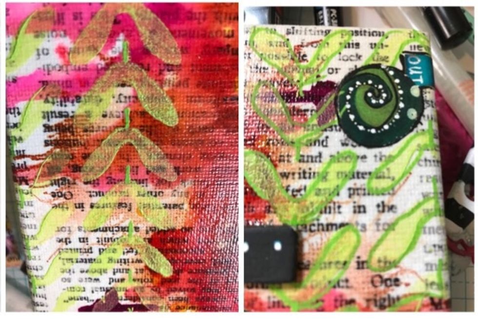 Use alcohol inks and acrylic paint to create interest in your background