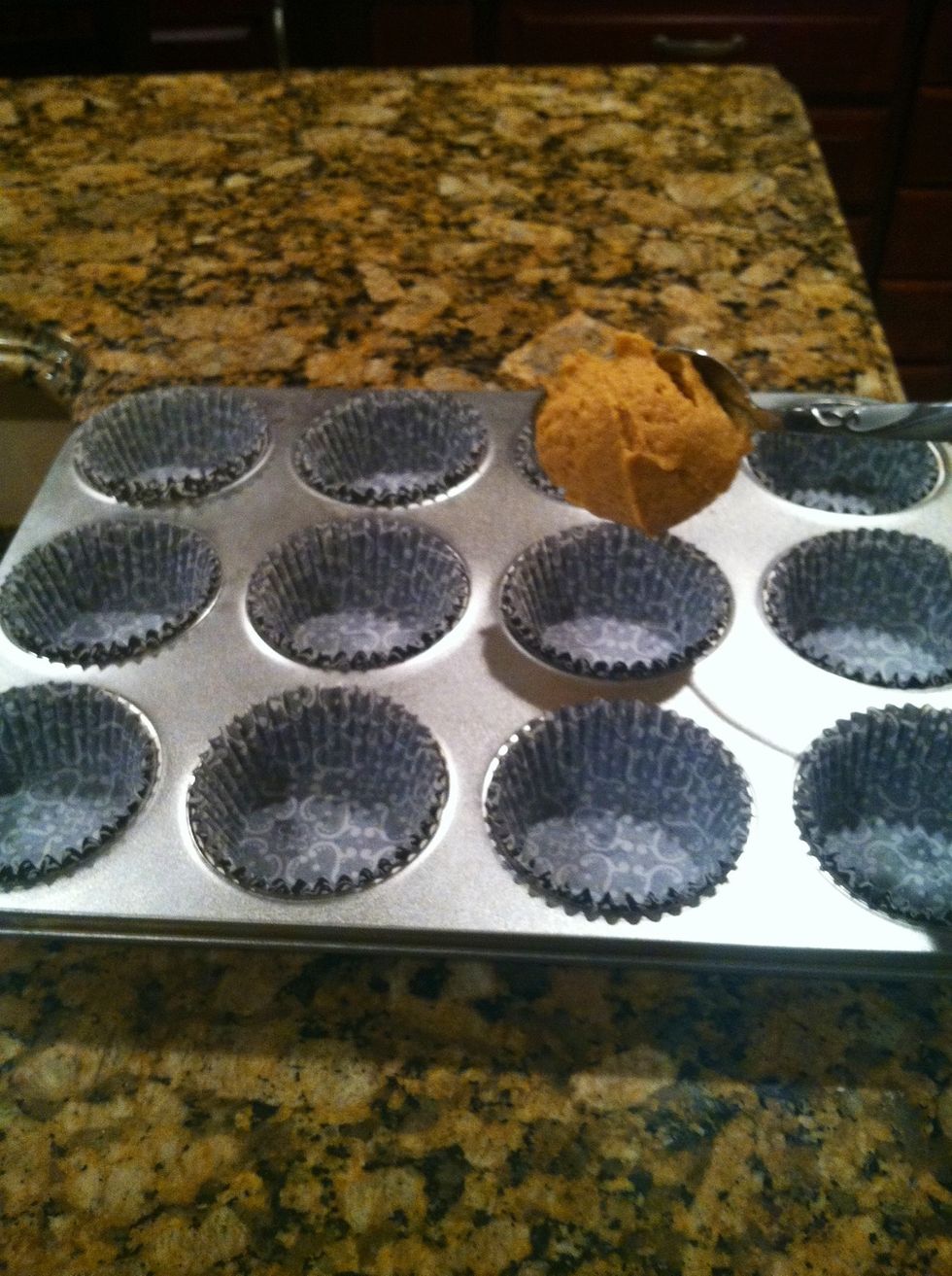 Use an ice cream scope or large spoon to transfer batter to muffin pans, filling each muffin tin about 3/4 full.