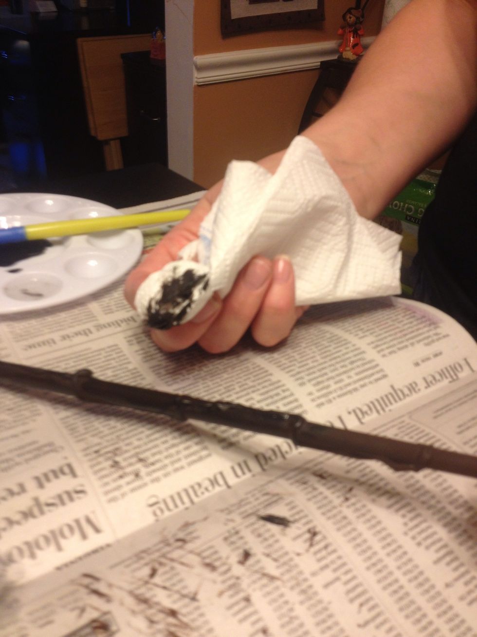 Use black paint mixed in water to add old wood look, blot with a paper towl