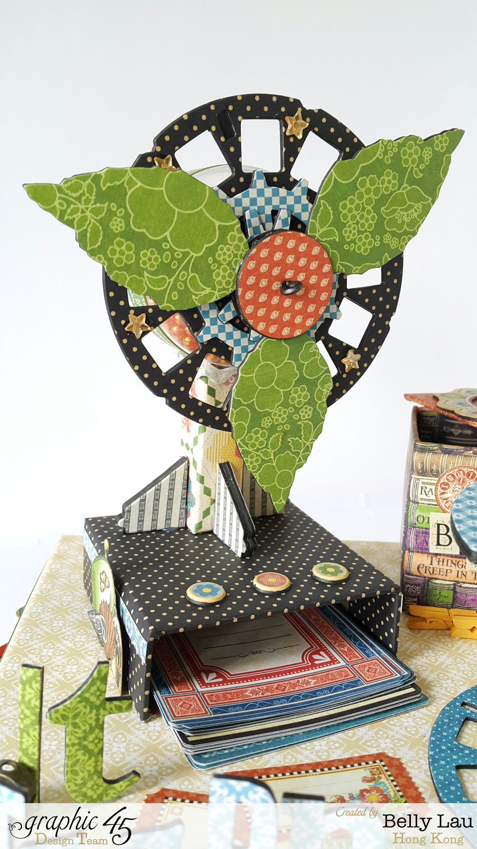 Use chipboard as accents for the funny fan