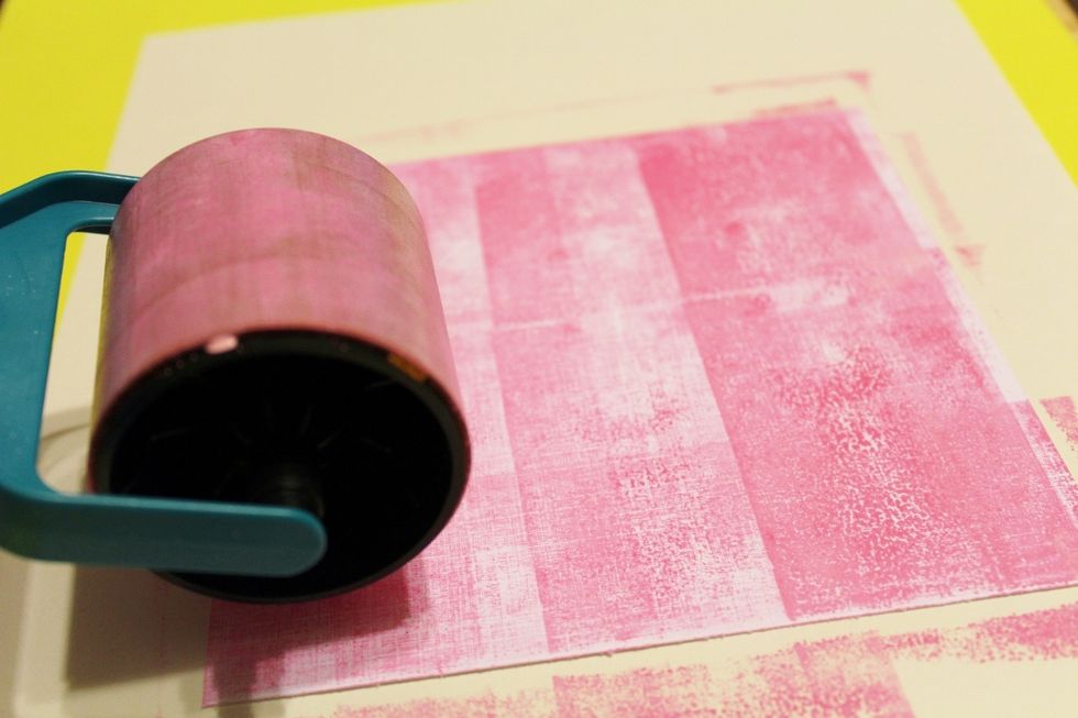 use Color Wheel and Handle to use excess ink on Inking Palette to create background on 6 X 6 white cardstock. roll vertically, then horizontally...