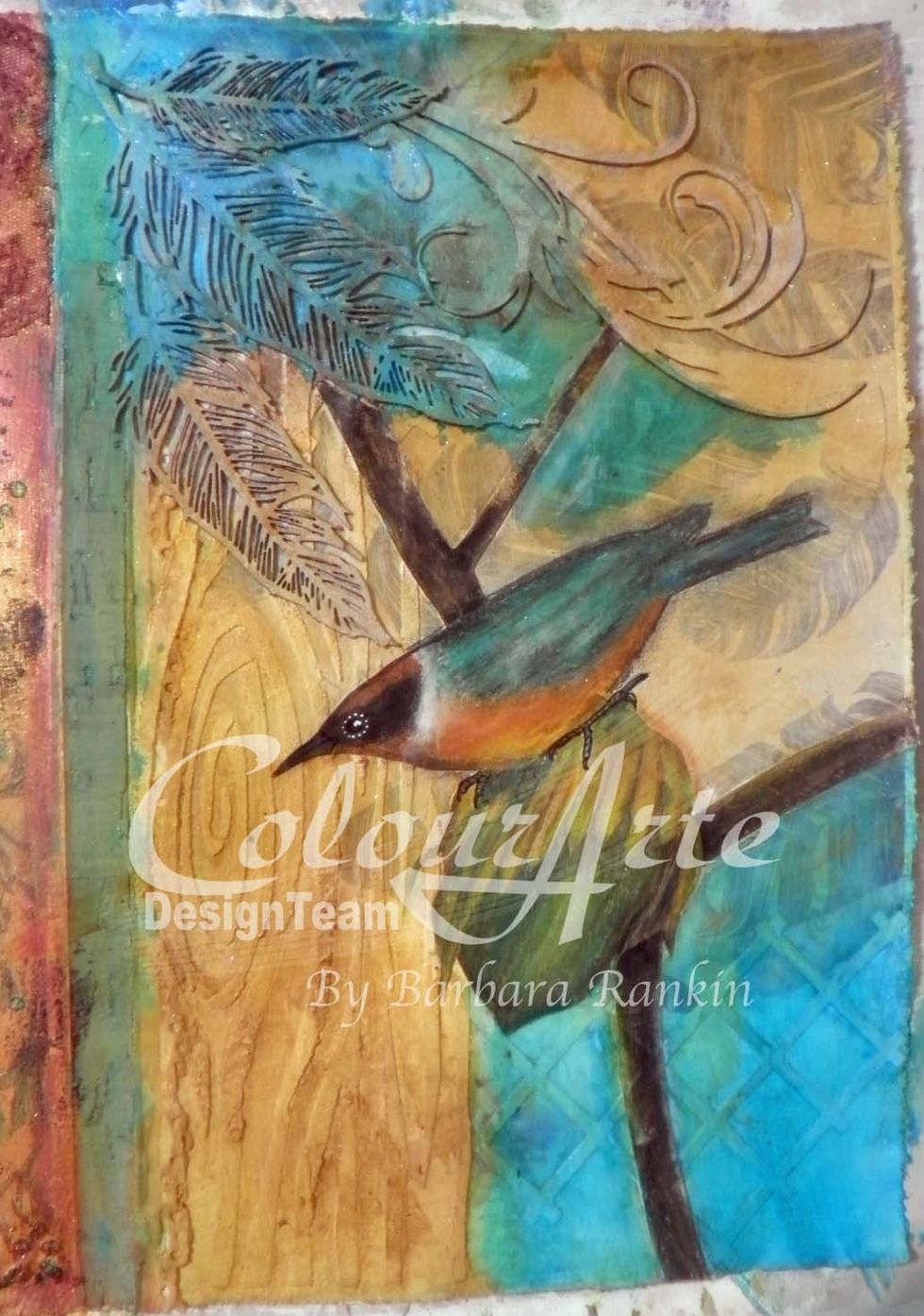 Use ColourArte Mediterranean dauber to add color to top left and bottom right sections and then use a wet paint brush to spread the color.