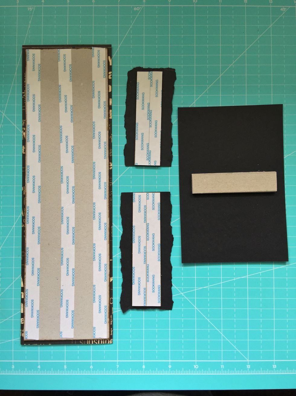 Use double-sided tape on rectangles, embossing cardstocks and add a piece of cardstock on the back of the picture to elevate it when stick it on the background.