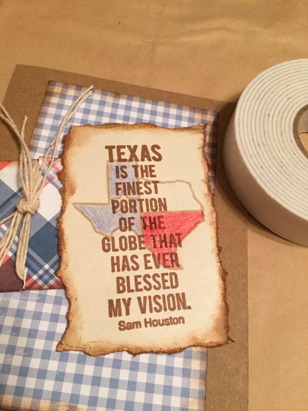 use foam tape to adhere quote at an angle to card front