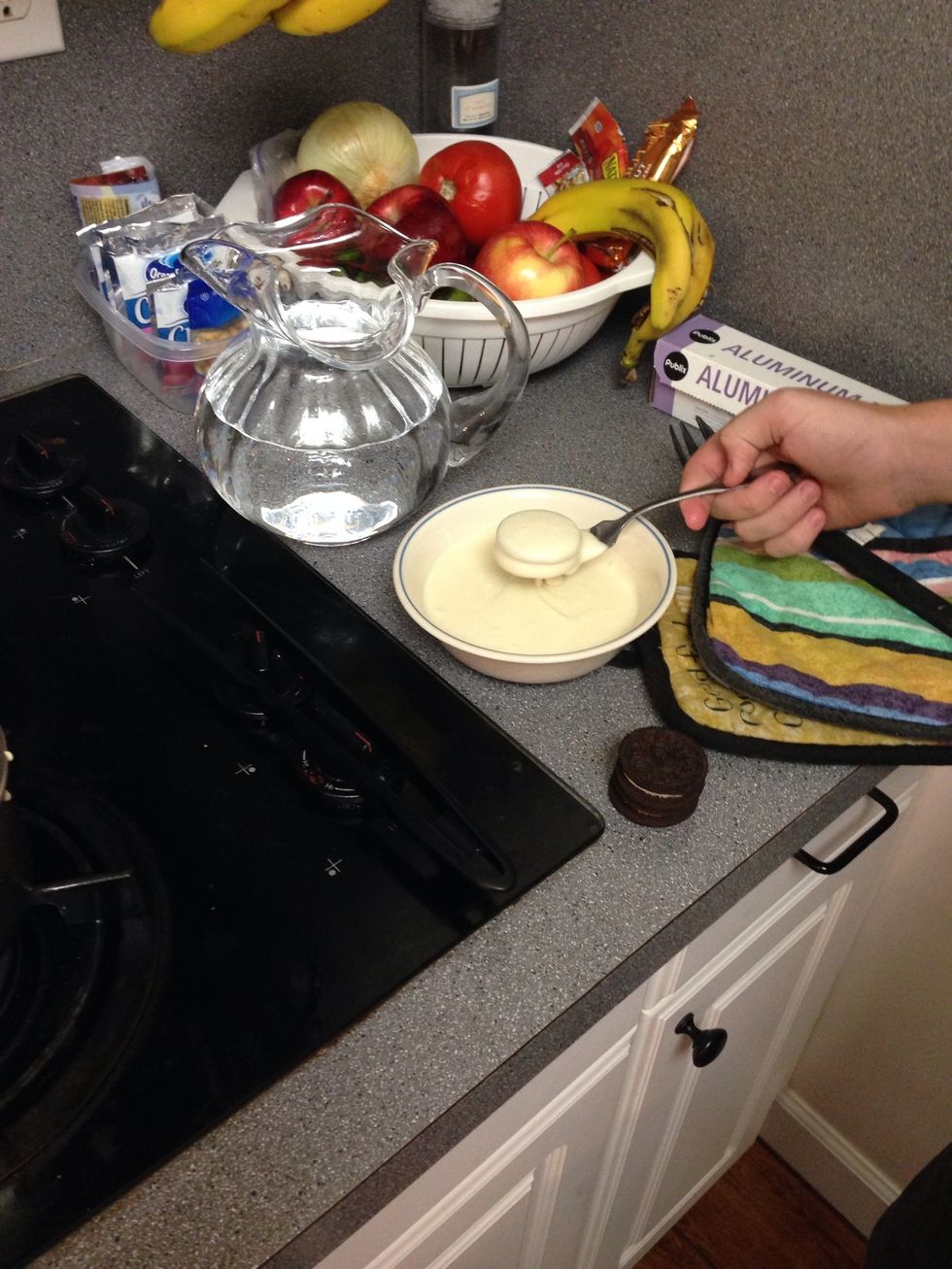 use fork to remove Oreos from pancake mix