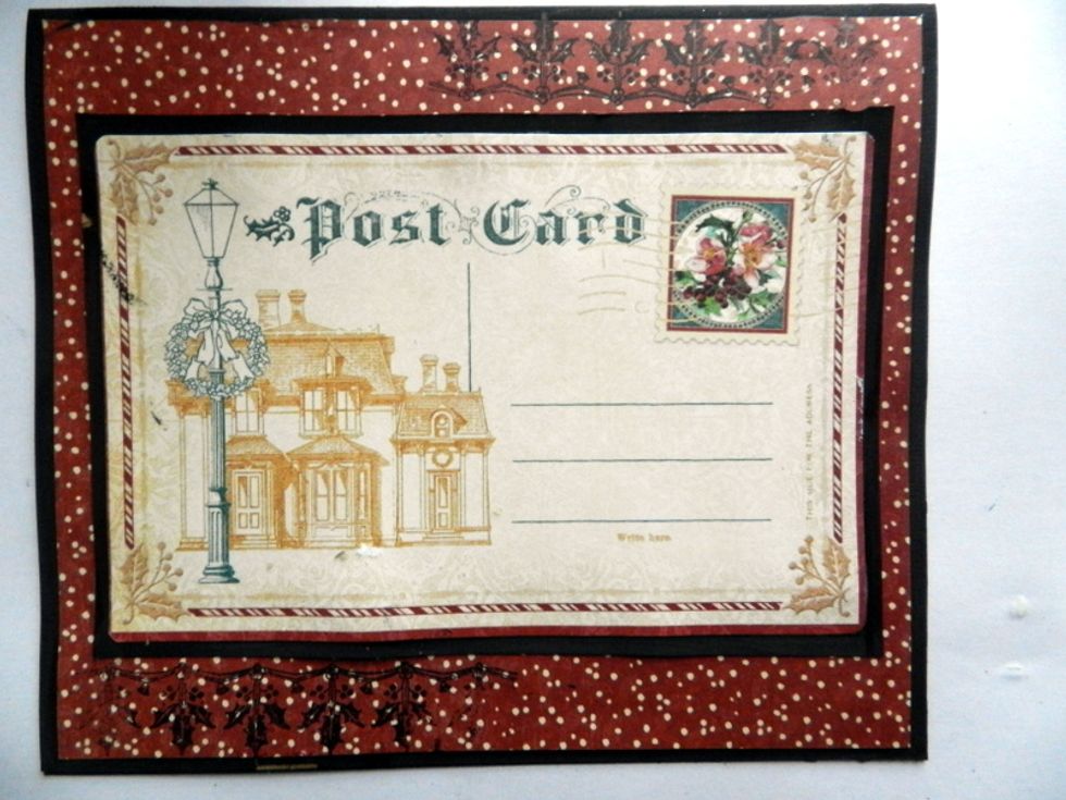 Use G45 Christmas Carol stamp on the red paper.