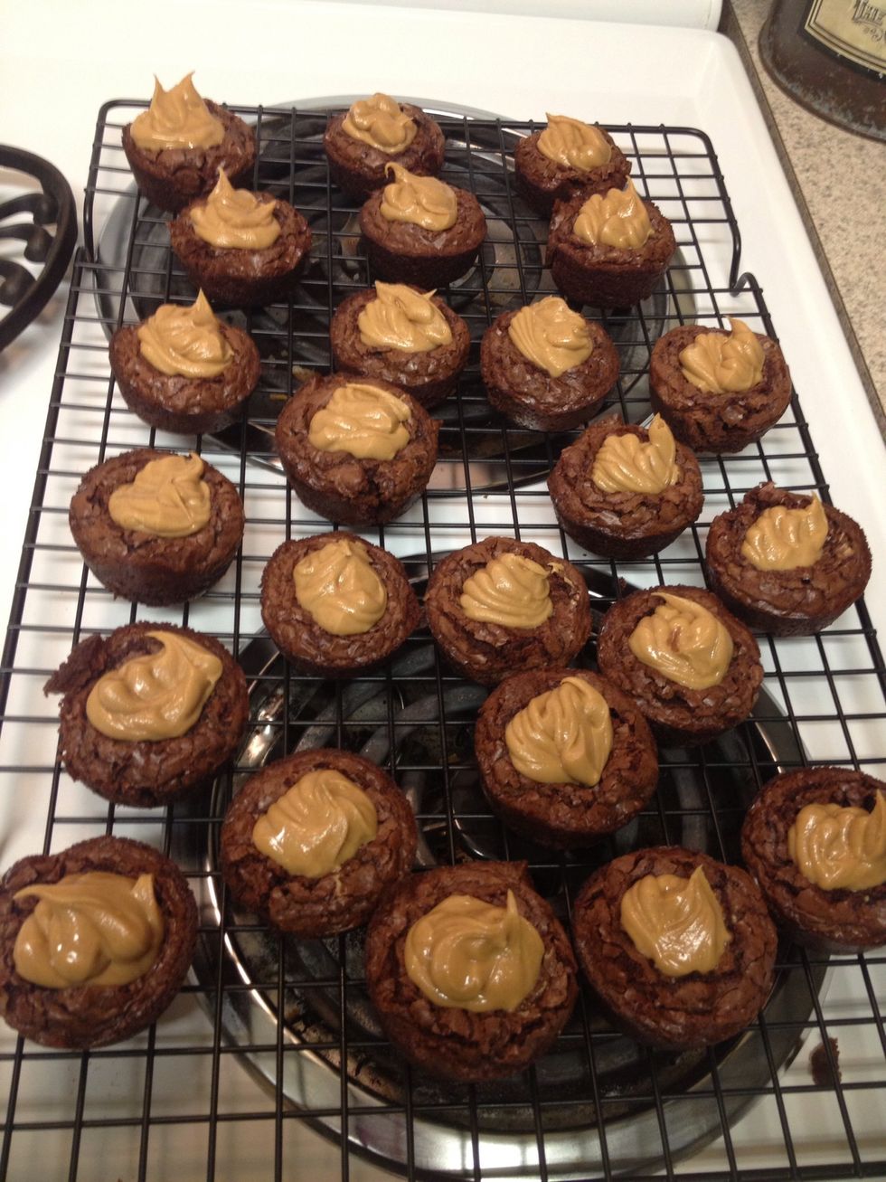 Use less or more :) put the peanut butter into each crater while brownies are still warm in the pan or warm right out of the pan