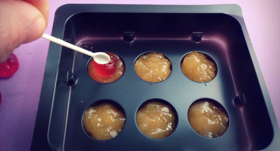 Use Mini Spoon to push gummies down into Peach Jelly mold