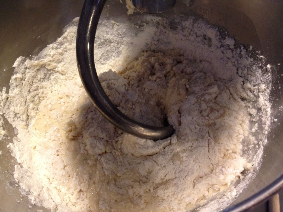 Use mixer on low speed to mix the dough for about 4 minutes or until well mixed