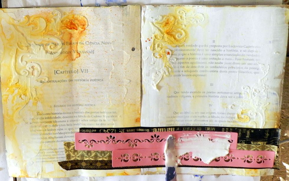 Use modeling paste and stencil on the washi tape.