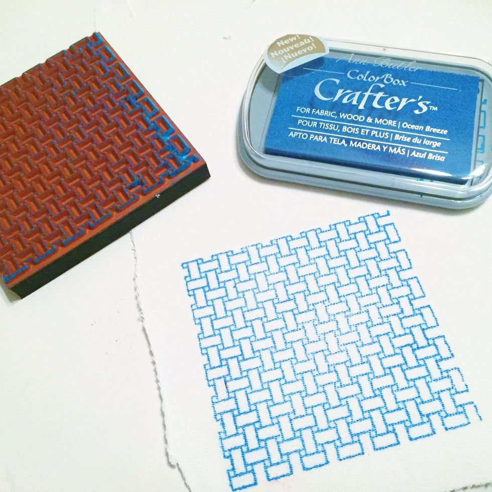 use Ocean Breeze Ink and Basket 1 stamp to stamp design on white denim.
