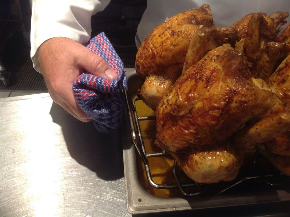 Use oven mitt to handle Blodgett Rotisserie Rack