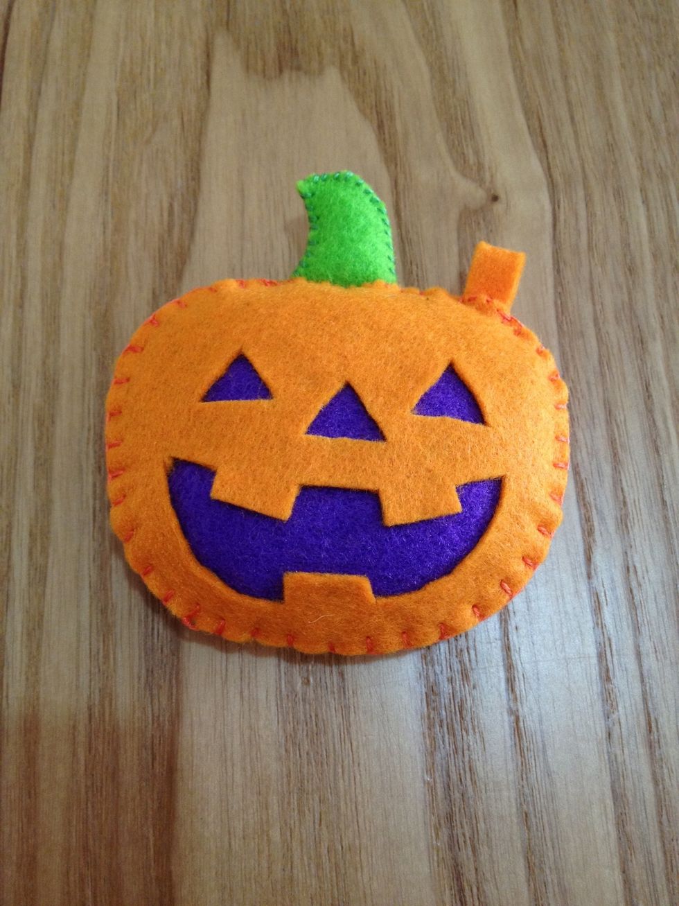 Use overcast stitches for Lady Pumpkin's Stem and blanket stitches for the rest of the body!