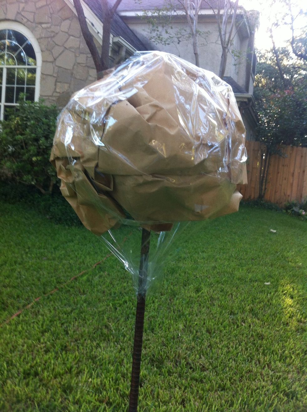 Use packing tape to strap head securely onto rebar.