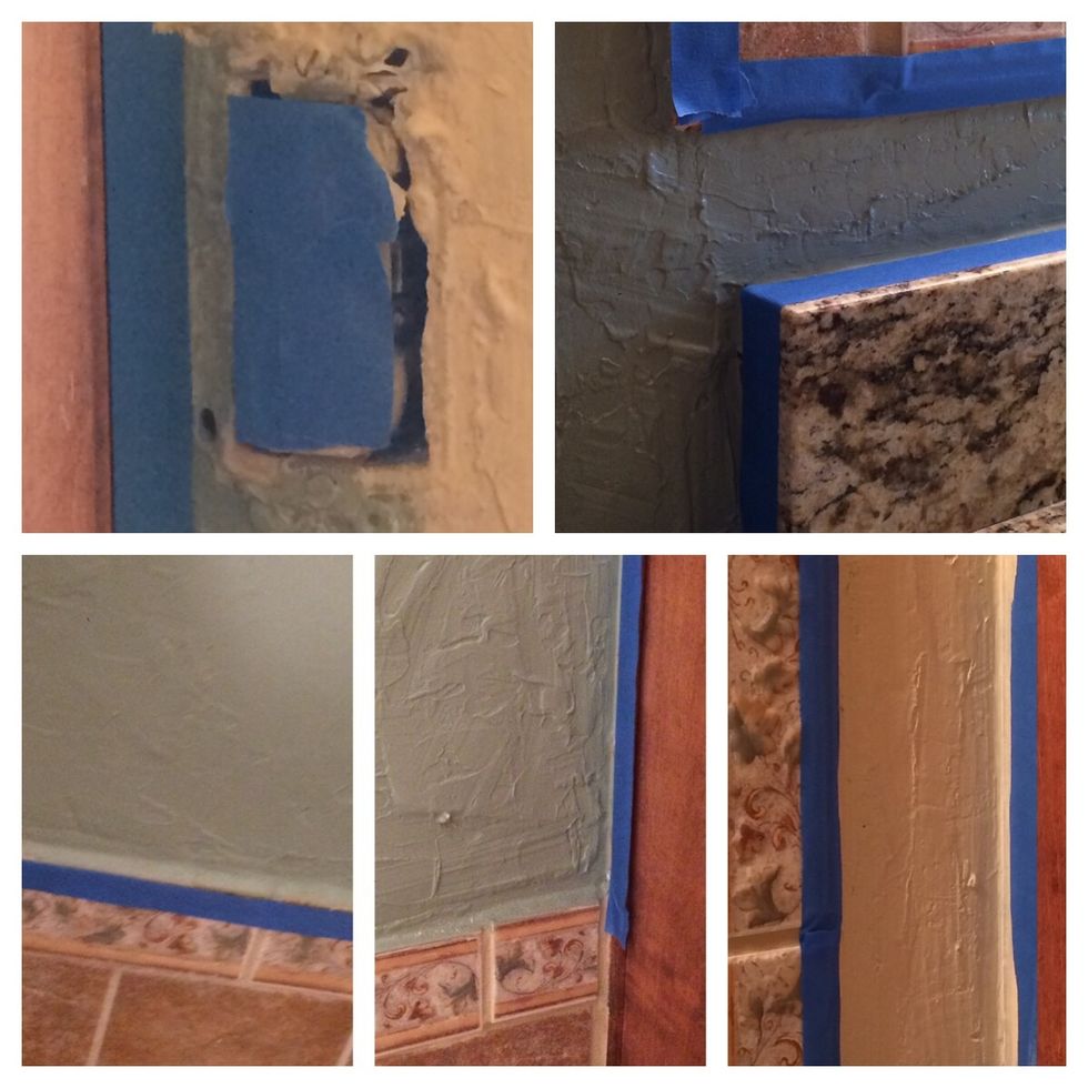 Use painter's tape and firmly press the edges of the tape into the area you want protected. I ran out so not all if the area is protected.