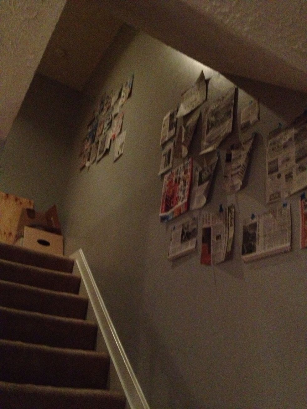 Use painters tape to hang, place, design your gallery wall.  This keeps you sane by not having to nail a whole bunch of frames up only to move them when you want to rearrange.