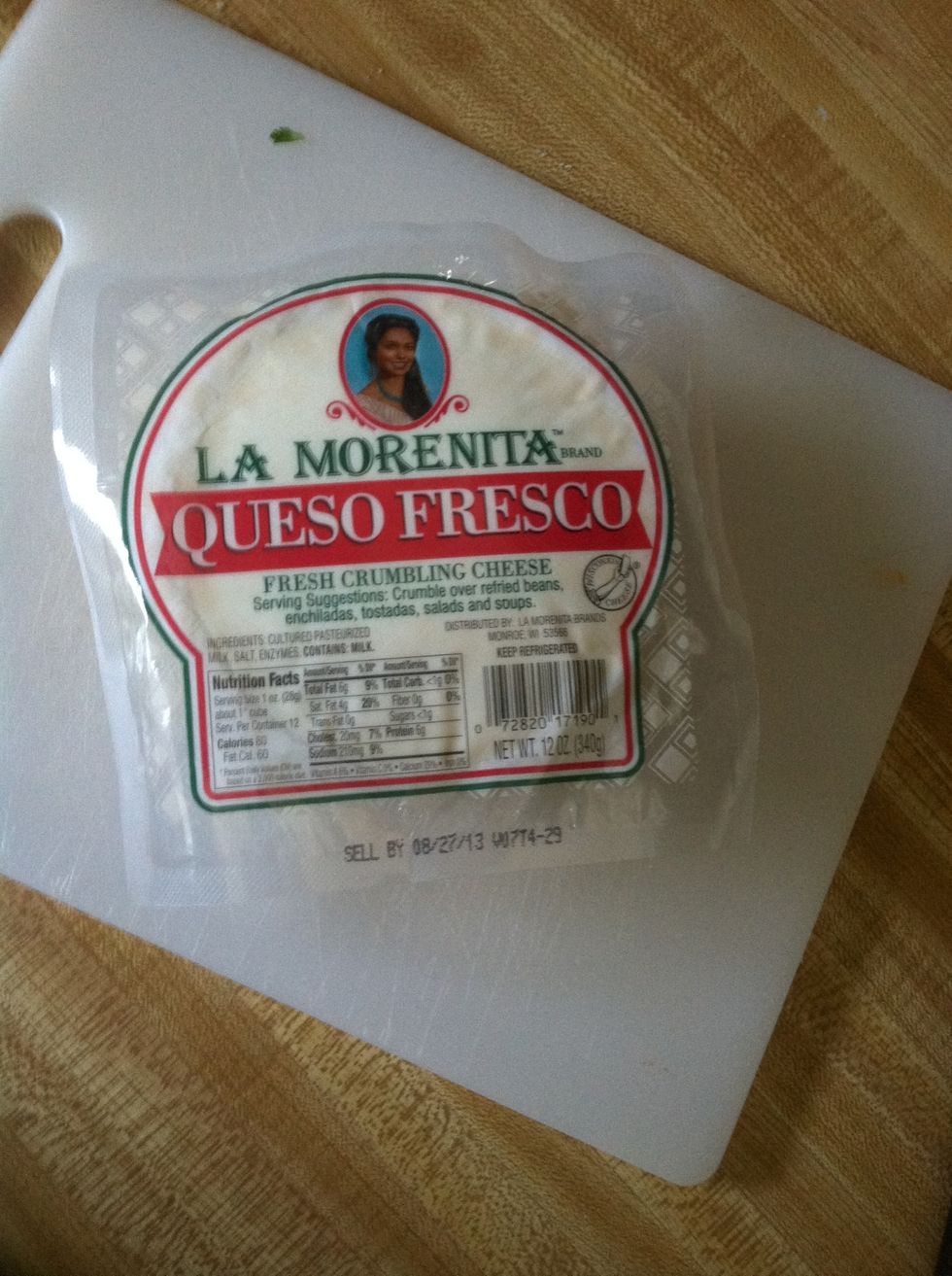 Use Queso Fresco. You can purchase at any grocery store with Hispanic food. Use entire package.