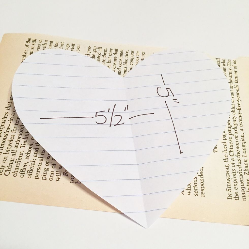 use scrap paper to make a heart pattern about 5" high and 5 1/2" wide...