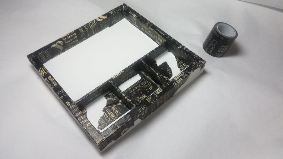 Use smaller pieces to cover smaller areas. Be sure to burnish down the edges really well. You do not have to cover all of the insides of each box as they will be embellished with paper.