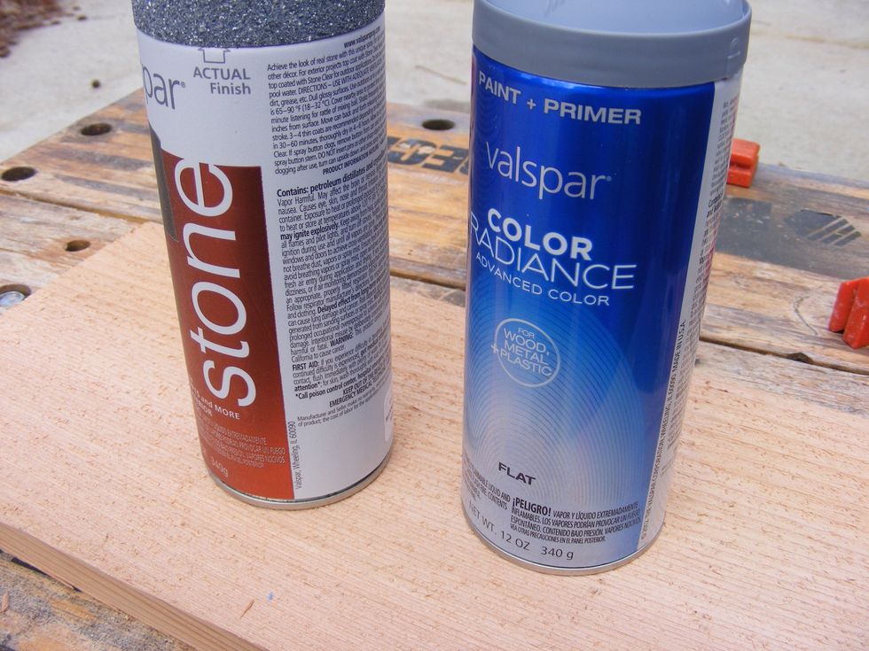 Use spray paints that adhere to plastic. I used some neutral colors like gray, forest green, brown, and black.