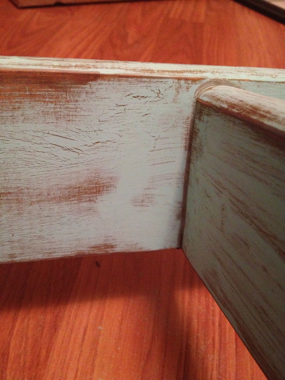 Use stain in corners and blend with sponge.