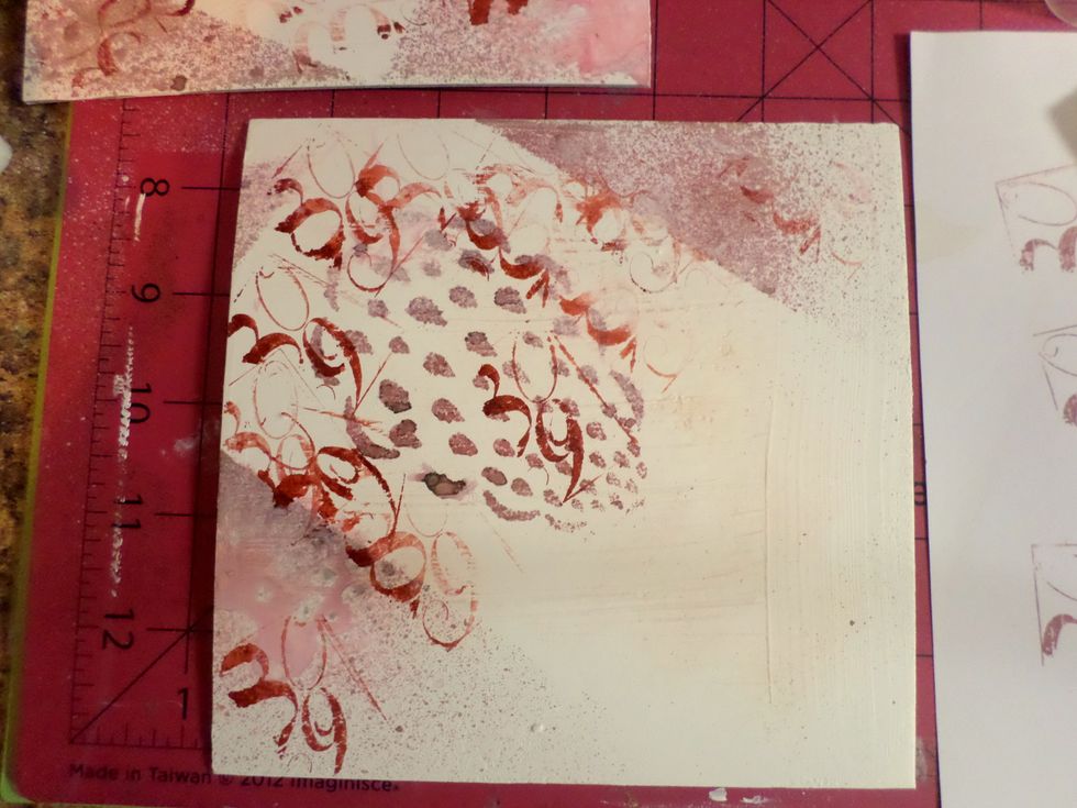 Use stamps to randomly stamp on the block. I used the number stamp from SinCity Stamps.