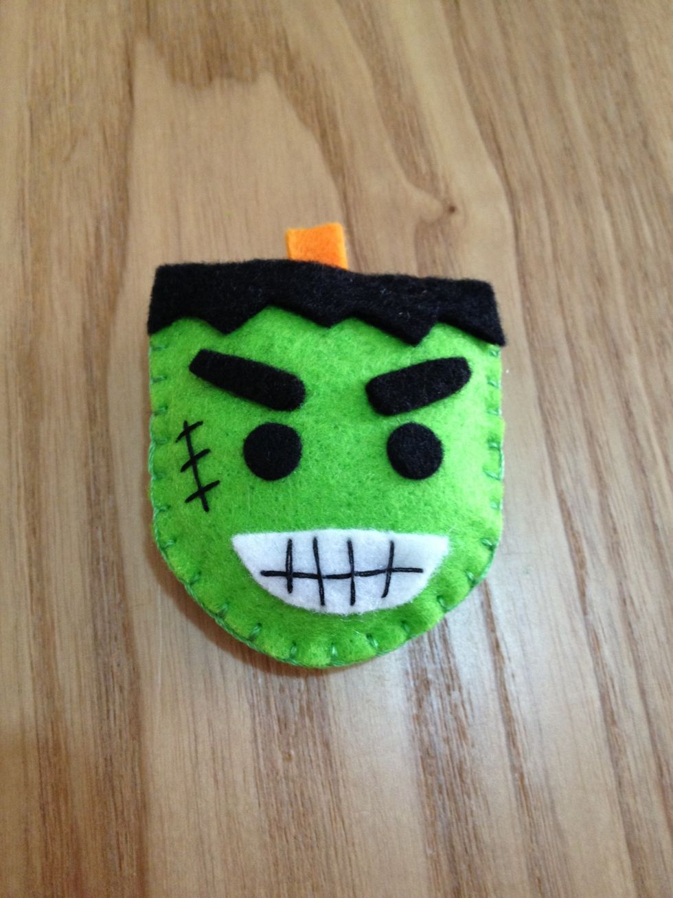 Use straight stitches for his teeth and scar! And overcast stitches for closing up! Don't forget to stuffed up!