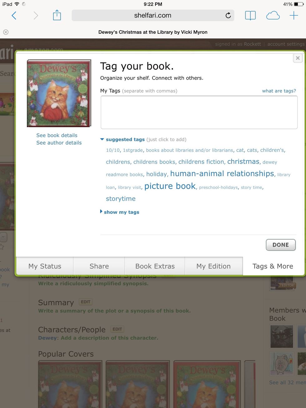 Use tags to help others find books of interest to them. I love this way of utilizing our collective knowledge instead of relying on standardized, "official" subject headings created in library world.