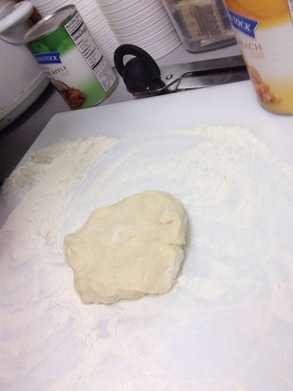 Use the 3rd cup flour to roll out pies. Dust surface and roll out a tennis ball size of dough.