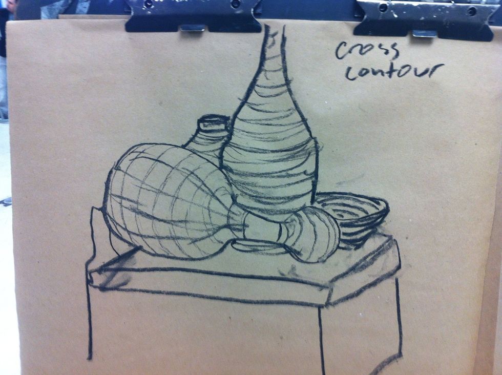 Use the accurate contour line drawing to create a cross-contour line drawing.