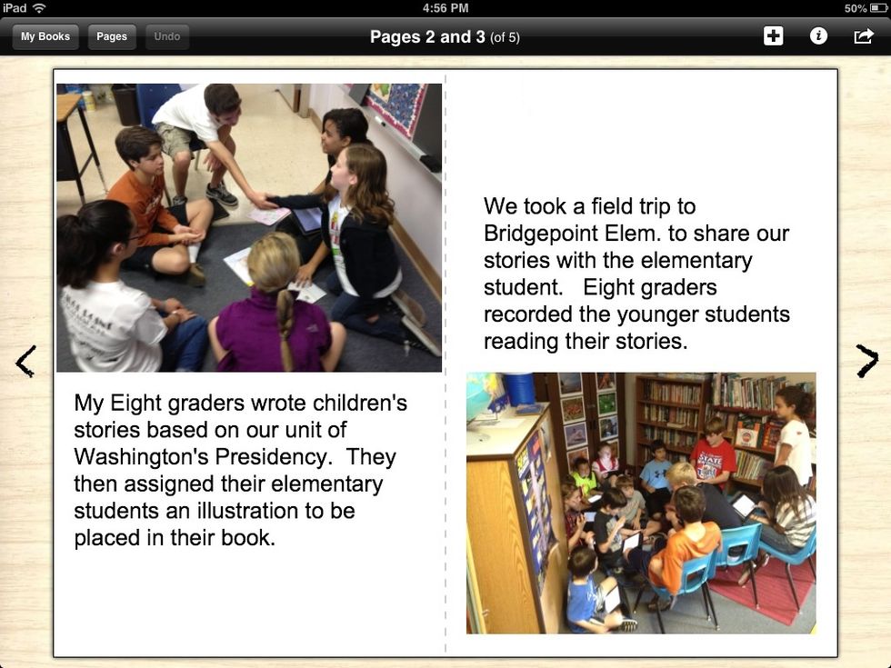 Use the arrows to add additional pages with pictures and text.
