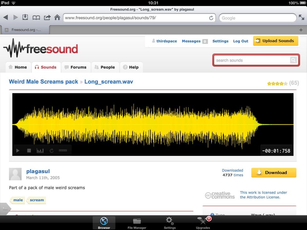 Use the Browser in iDownloads+ to find free-to-use sound effect samples on freesound.org