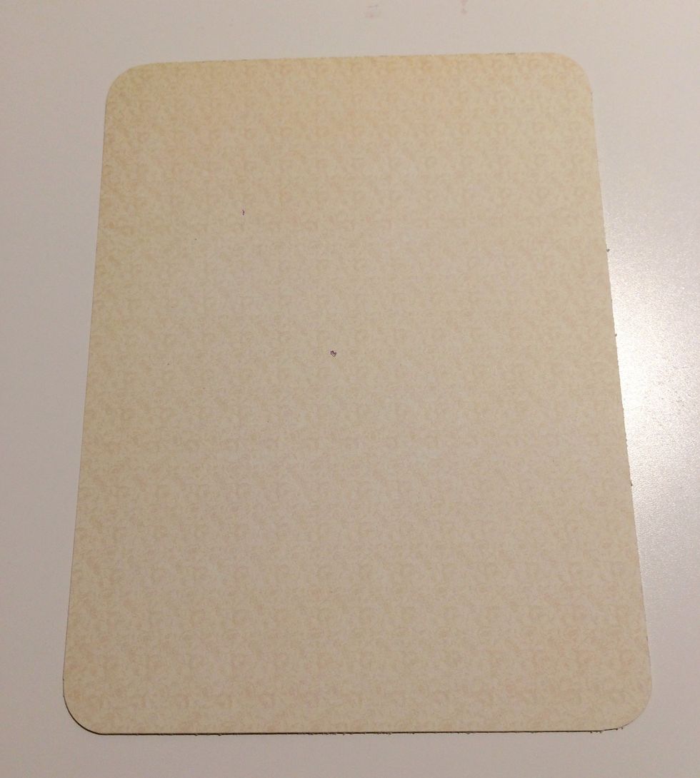 Use the cream paper from the solids pad. Cut out a piece that measures 3 5/8" x 4 3/4". Round all four corners.