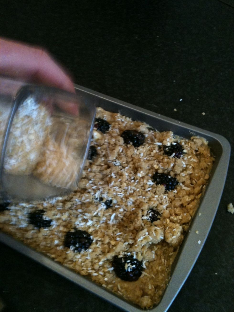 Use the cup of the mixture you put aside earlier and sprinkle over the top.