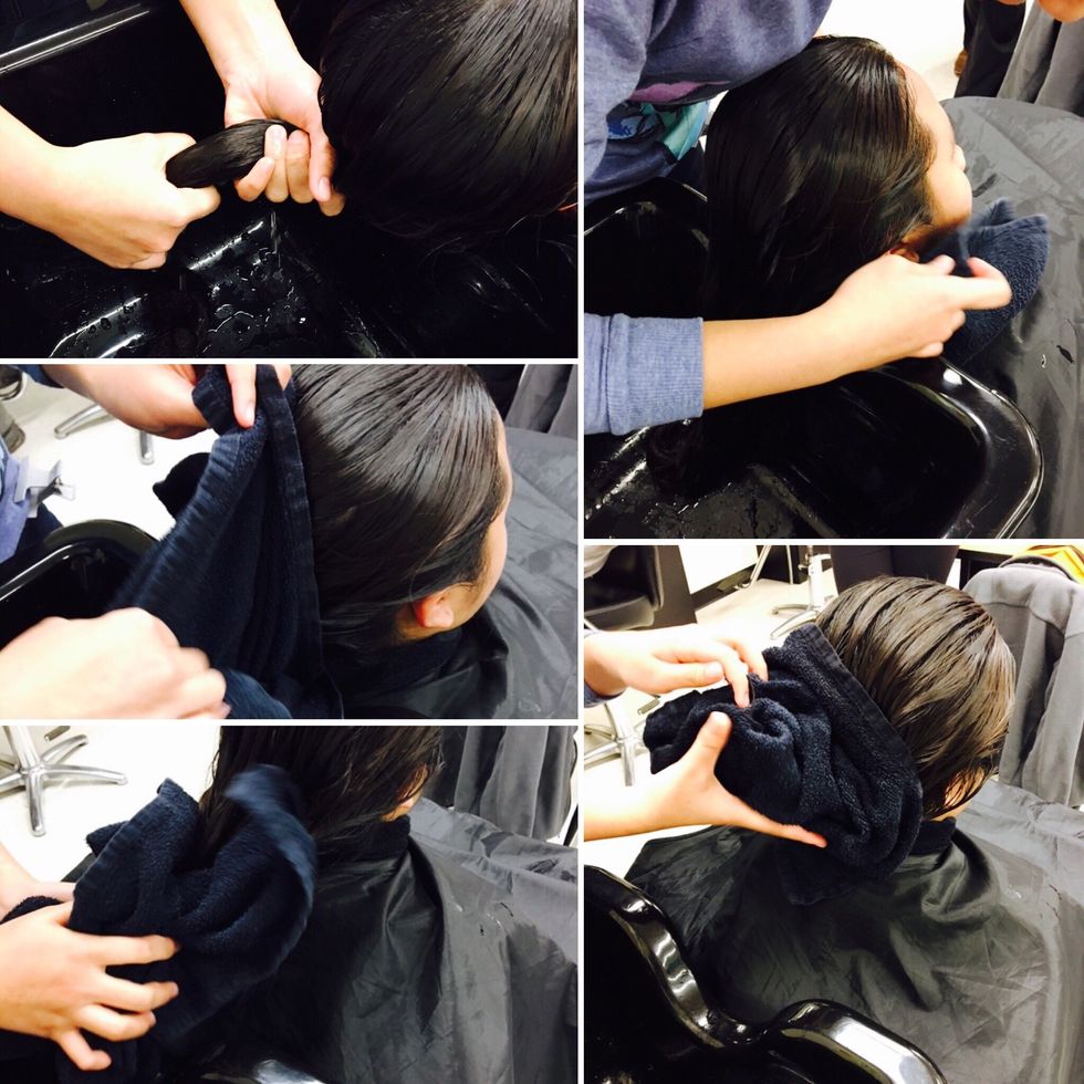 Use the drapping towel to help dry the hair