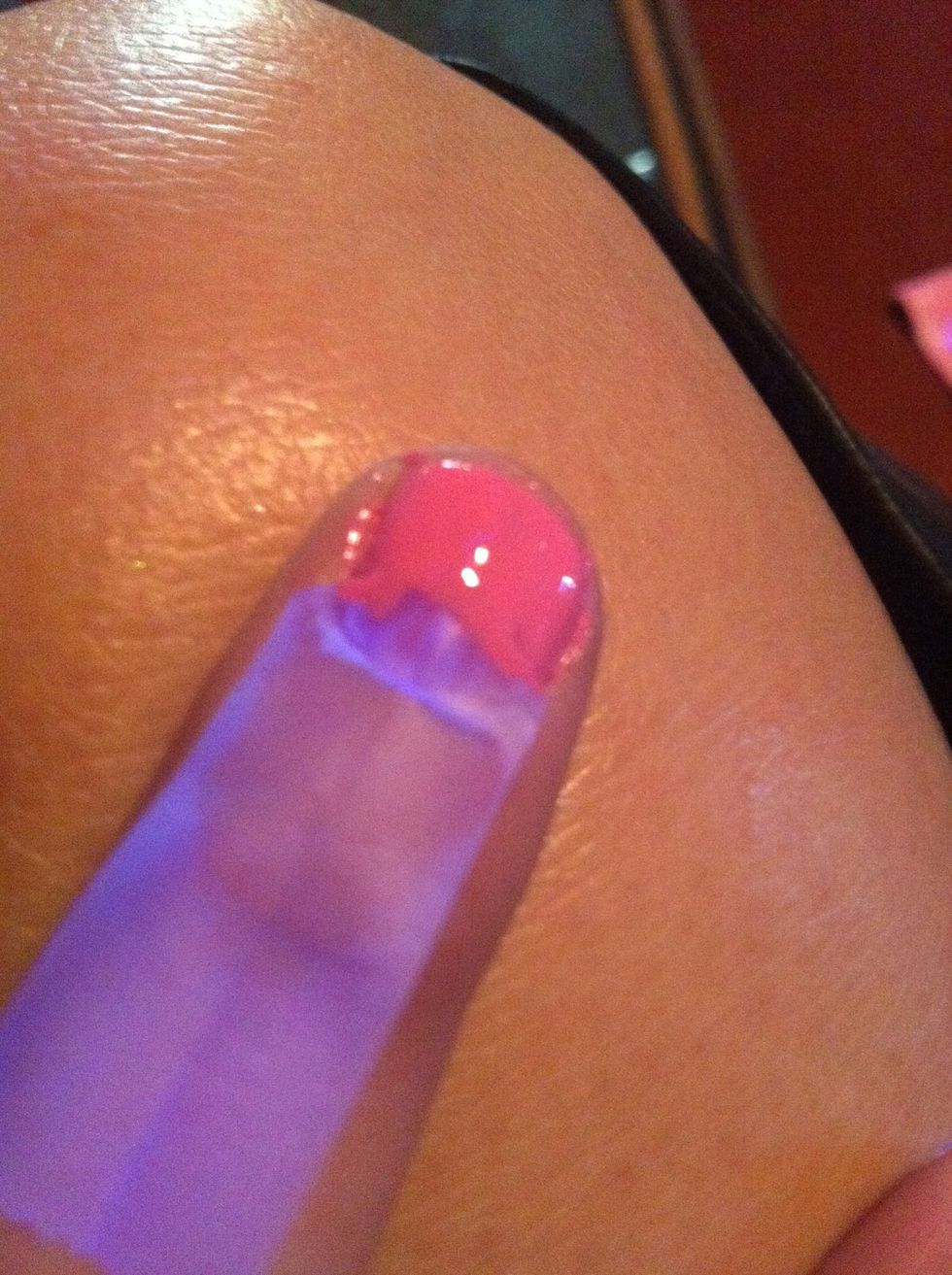 Use the first color and be sure to unstick the tape quickly before the paint dries