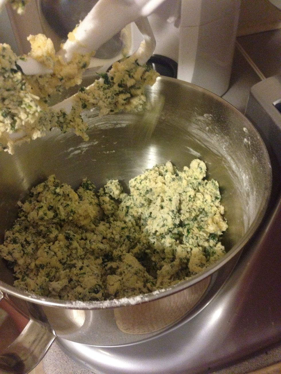 Use the flat beater on setting 2 for 30 seconds.