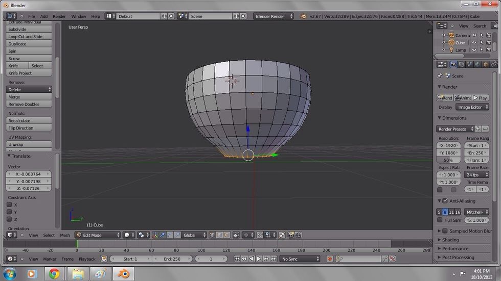 Use the keyboard shortcut G to transform or 'grab' the vertices, pull downward slightly to create the base. You can always use CTRL Z to undo a mistake.