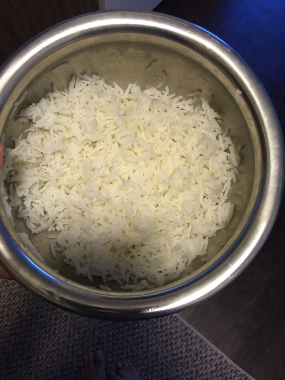 Use the left over rice. i had about 1 cup of rice, i added vegetables to increase the quantity and serve two people. Fluff the rice with a fork to avoid sticky rice.