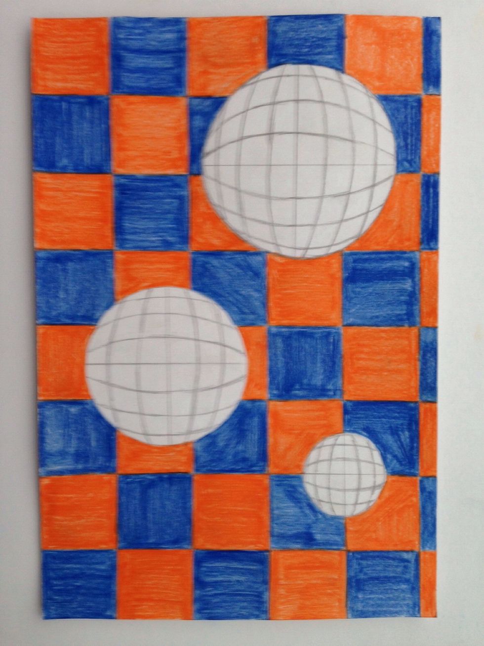 Use the other complementary color to color in the blank squares of the checkerboard background.