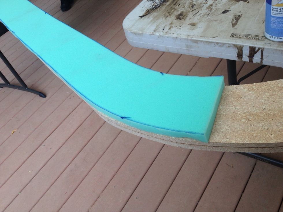 Use the spray adhesive to secure the 1" foam to the rail...