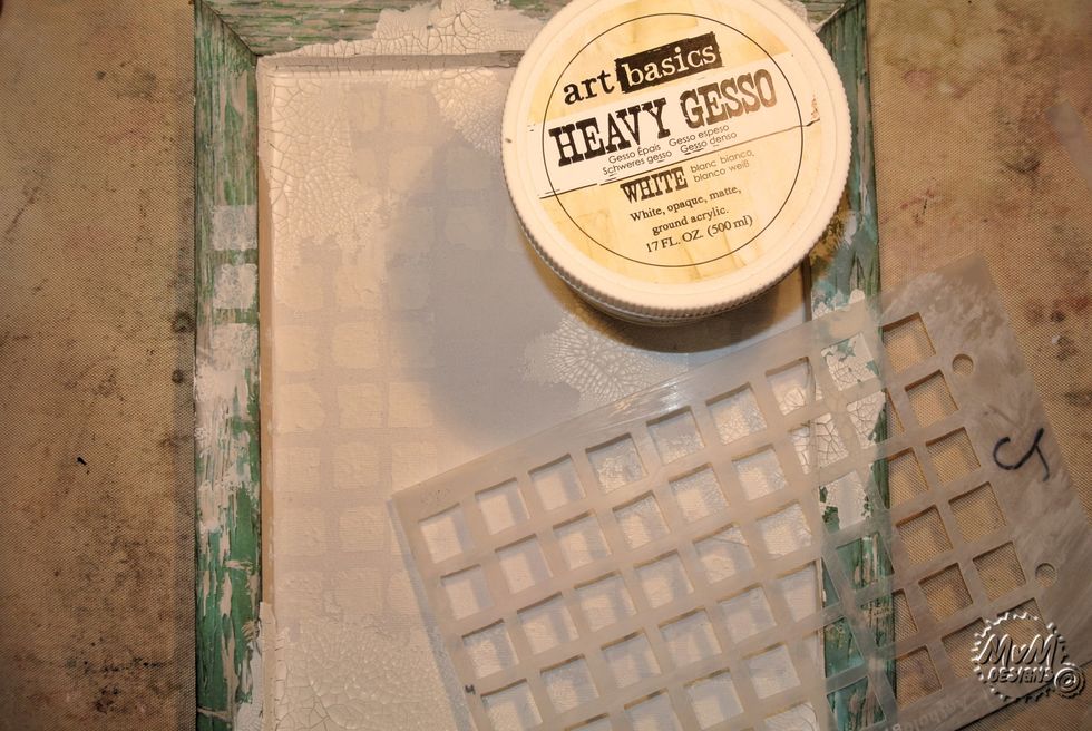 Use the stencil and sponge heavy gesso.