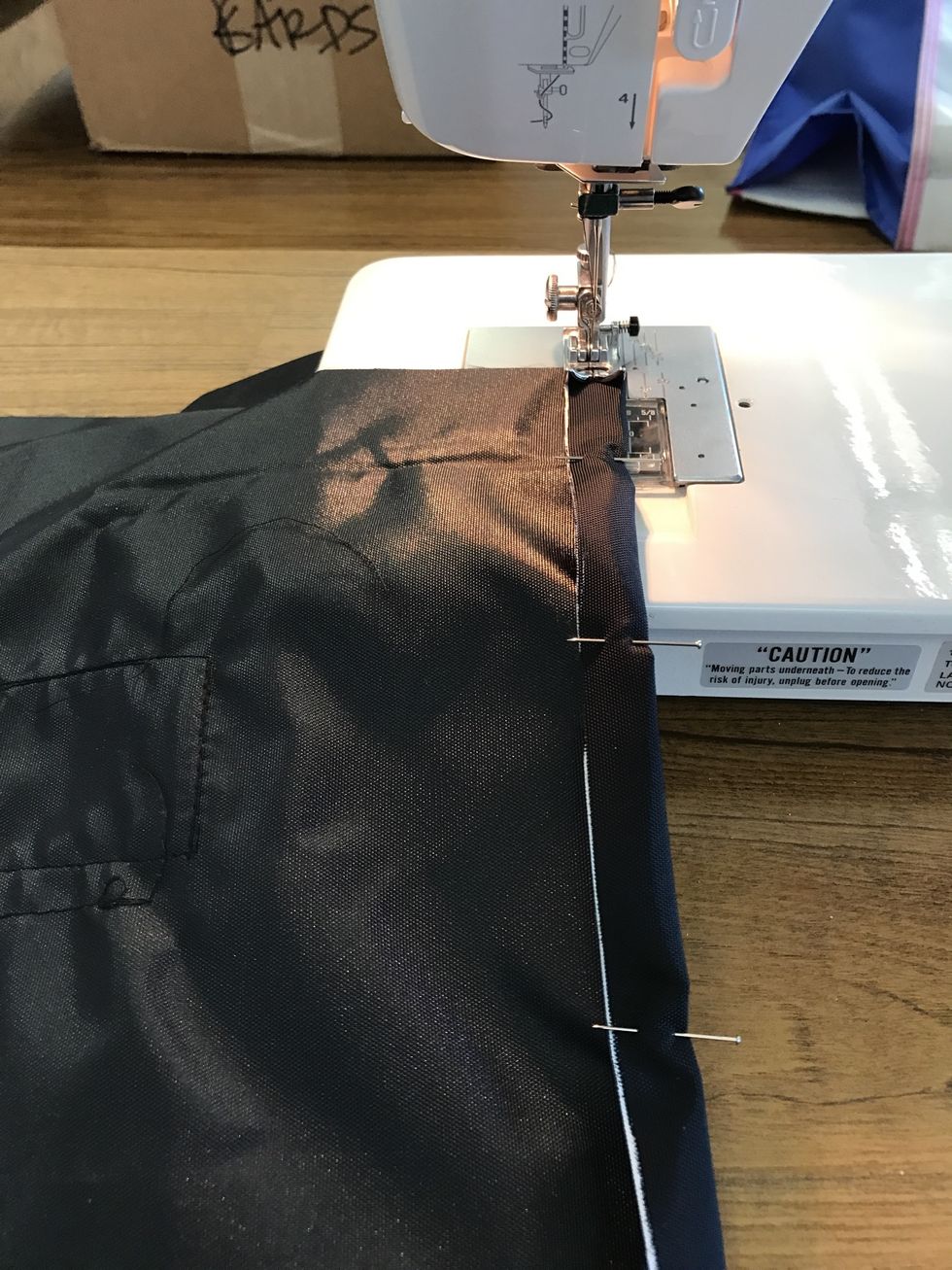 Use the thread that matches your bag. Stitch M-N and O-P keeping the right side of the fold lined up with the right side of the presser foot (3/8") backstitch at the top and bottom of both!